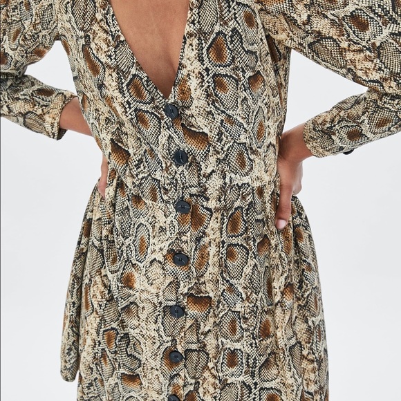 Zara trf snakeskin button up mid length swing dress Medium - Picture 3 of 8